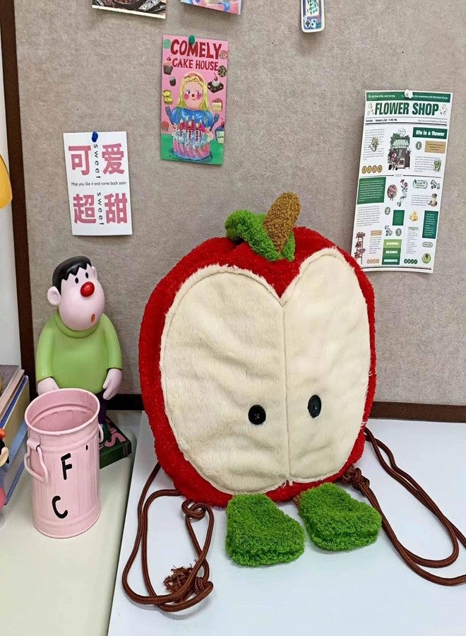 Winatehr plush apple furry backpack for girls, stuffed cartoon kawaii novelty back bags, funny cutecore anime cute senior christmas ornaments gifts, whimsy twee whimsical accessories decor - Image 4